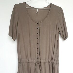 Frequent Taupe Beige Short Sleeve Jumpsuit Size Small